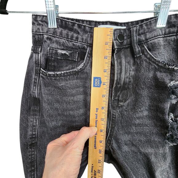 Flying Monkey Jean Women 23 Black Ultra High Rise Raw Distress Streetwear Grunge - Picture 7 of 12